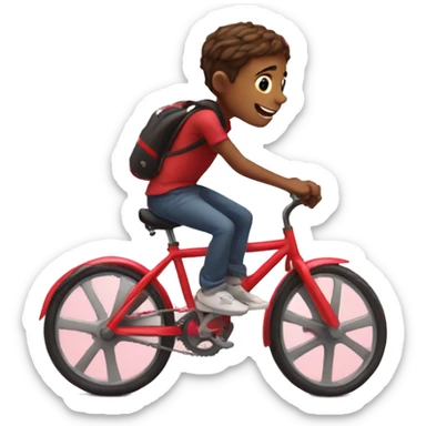 Boy on bicycle rides over a valentine heart sticker