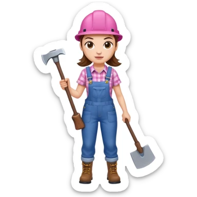 lumberjack woman holding axe pink checked shirt and overall sticker