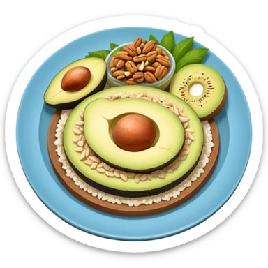 plato con comida variada granos aguacate rebanado salmon nueces arroz

 sticker