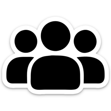 simple silhouette representing followers: three stylized people in a row, solid shape without borders, orange color #fe6601, transparent background sticker