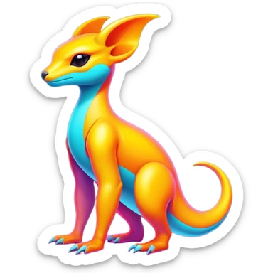 Exotic futuristic lush warm-colored neon Fakémon-Fionbri-creature (full body) sticker