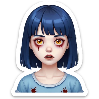 Zombie girl with medium blue-black hair with bangs  sticker