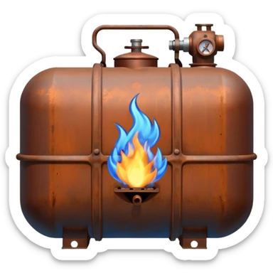 generate a realistic rust-free metal natural gas tank with blue fire on it sticker