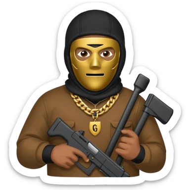 Big mexican dude with ski mask on and holding a glock while wearing a big gold chain on his neck sticker