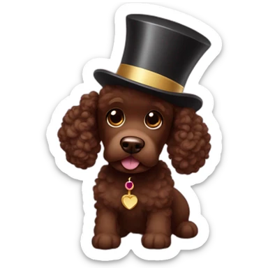 Chocolate poodle in cylinder hat sticker