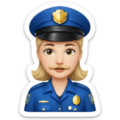 white woman with mustache wear police's uniform sticker