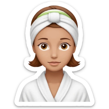 rosto de uma mulher com uma faixa de toalha no cabelo de cor todo castanho como se estivesse no spa, sem o pescoço, somente o rosto sticker
