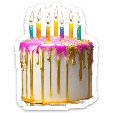 Extravagant iridescent drizzle and gold drizzle birthday cake glowing candles sticker