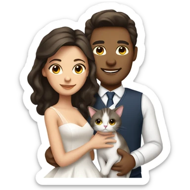 Attractive brunette Married couple and two cats sticker