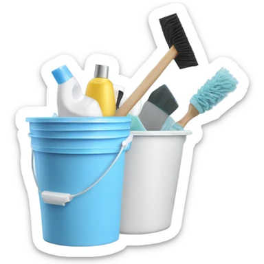 Bathroom Cleaning light blue supplies in a white bucket sticker