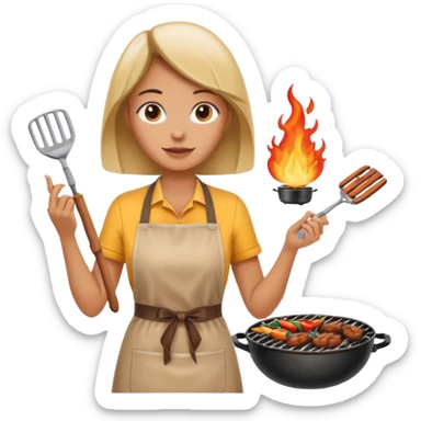 woman grilling bbq with grill andapron sticker
