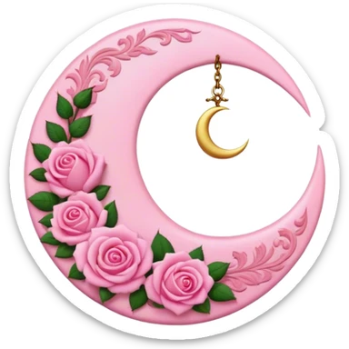A round pink button with a crescent damask moon and pink roses in the center sticker