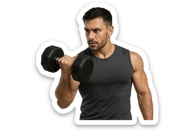 uomo fitness con manubrio da palestra in mano, iperrealistico 4k sticker