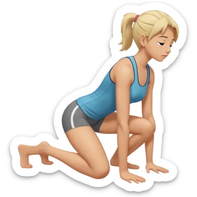 Kneeling forward on all fours, knees bent under hips, upper body lowered and supported by forearms, back slightly arched, head turned to the side sticker