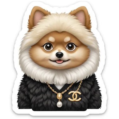 Black and white pomeranian wearing coco chanel Sweater  sticker