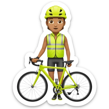 Cyclist with hi-vis vest, while cyclig sticker