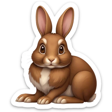 Cinematic Noble Brown Rabbit Portrait Emoji, Poised and regal, with a sturdy, compact build and a rich, velvety brown fur, long, alert ears and deep-set soulful brown eyes, Simplified yet sharp and sophisticated features, highly detailed, glowing with a warm, dignified glow, high shine, intelligent and gentle, stylized with an air of rustic elegance, focused and attentive, soft glowing outline, capturing the essence of a watchful and confident companion, so majestic it feels as though it could hop out of the screen with effortless authority! sticker