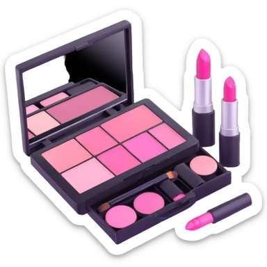 Pink AVON makeup set with pink lipstick, pink blush, and pink eyeshadow palette sticker