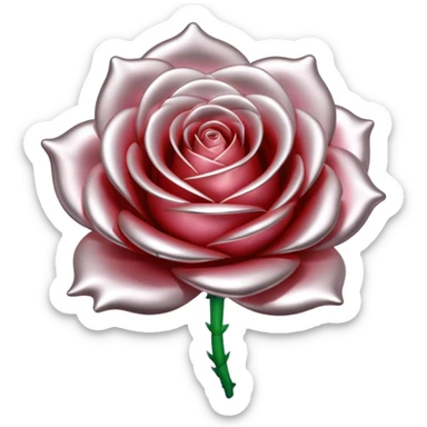 A rose emoji made of liquid silver metal, smooth metallic petals, reflective chrome surface, soft gradients, elegant shape, minimalistic iOS emoji style, centered, clean white background, realistic highlights, no text sticker