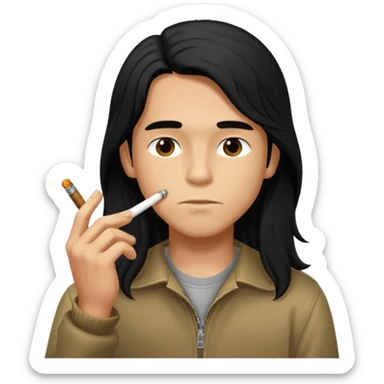 young boy with black long hair smoking weed sticker