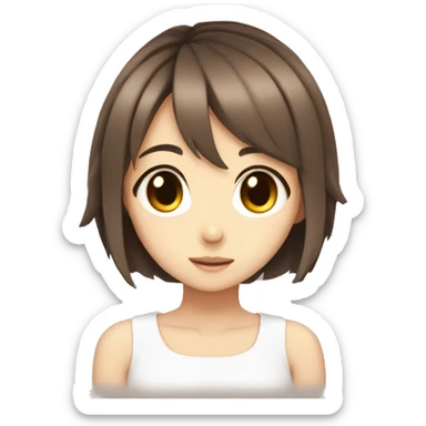 Cute anime girl, short hair, brown eyes, innocent sticker