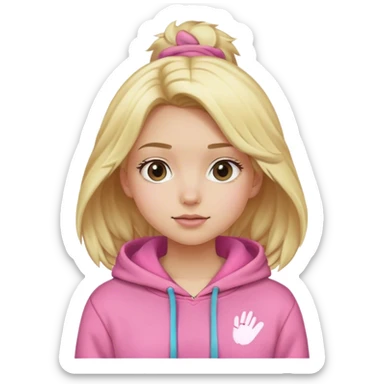 Blonde girl wearing pink palm puff hoodie sticker