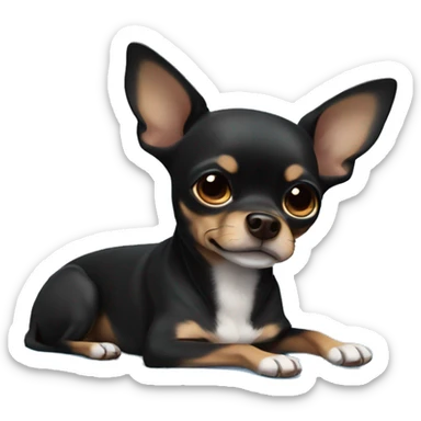Half Black brown chihuahua girl laying down blue blanket sticker