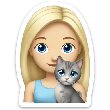 Blonde hair blue eye girl holding 2 cats, one is all gray and one is gray mixed sticker