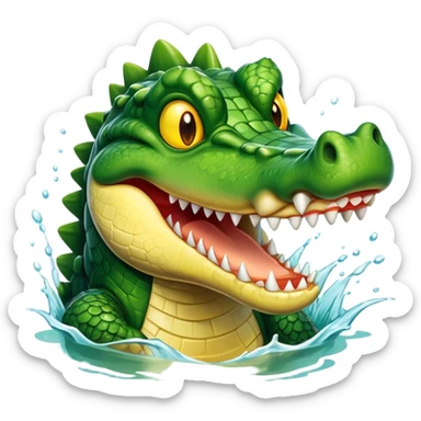 A crocodile with a happy face splashes in the water, showing off its big toothy grin sticker
