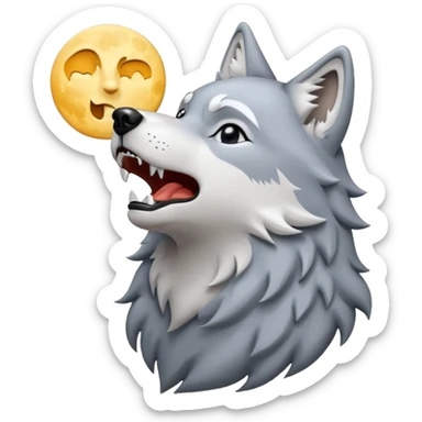 emoji of a howling wolf facing the moon, with its head tilted upward, simple cartoon style  sticker
