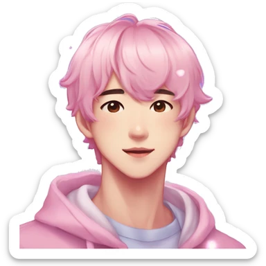 Gorgeous bright sparkly romantic Asian anime pastel guy with blushing face aesthetic trending style outside sticker