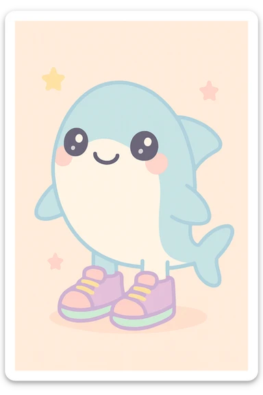 a detailed and cheerful illustration of a shark wearing shoes, bright and joyful colors sticker