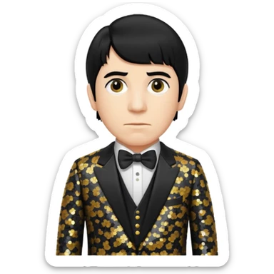 Moe Howard from The Three Stooges with black hair, black sequin suit  sticker