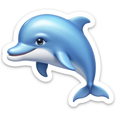 Cinematic Cute Dolphin Portrait Emoji, Head tilted playfully and inquisitively, featuring a smooth, streamlined body with shimmering, silvery-blue skin and round, sparkling eyes full of playful charm, Simplified yet irresistibly adorable features, highly detailed, glowing with a warm, friendly oceanic glow, high shine, affectionate and lively, stylized with a touch of aquatic whimsy, soft glowing outline, capturing the essence of a mischievous yet loving dolphin that appears as if it could splash out of the screen into your arms! sticker