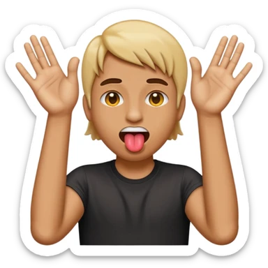 tongue sticking out emoji with rock and roll hands on each side of face sticker