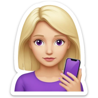 Une femme blonde âgée avec un smartphone dans la main et des ondes violettes  sticker