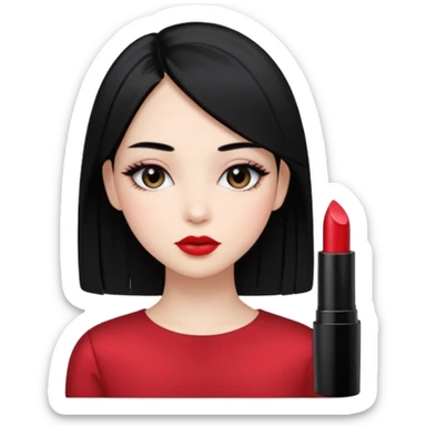Siyah dümdüz saçlı makyajı soft ve ruju kiko  olan bir kız sticker
