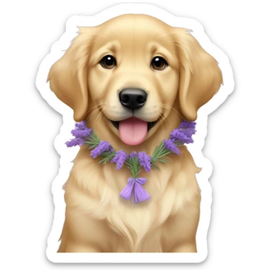female golden retriever puppy with lavender neck garland sticker