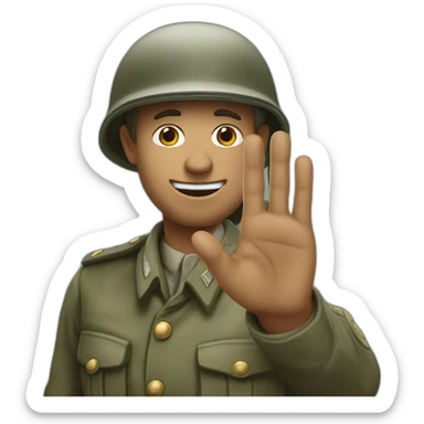 A man in a soldier suit from world war one raising their right hand vertically to around 45 degrees. His arm is stretched out and his face is shown sticker