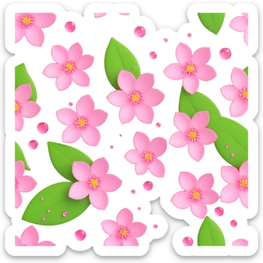 Add dewdrops on the cherry blossom petals and leaves, keep the background transparent, in iOS 3D emoji style. sticker