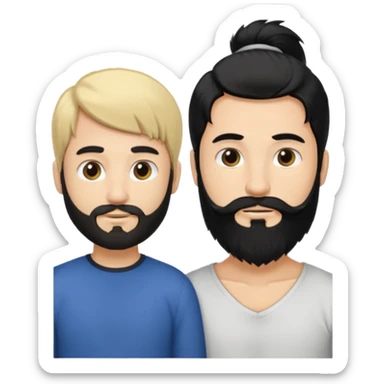 Man with long black hair tied in a tail and beard with a young blond short-haired without a beard sticker