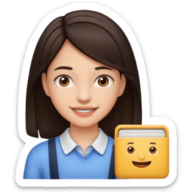 Girl with dark brown hair with braces on teath sticker