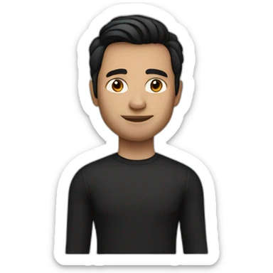     memoji of a man with a laptop in front, apple-style,modern,dark hair,black sweater,computer in hand, srilankan white skin, an avatar image gonna be round  sticker