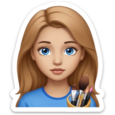 A girl with makeup, long light brown hair, blue eyes sticker