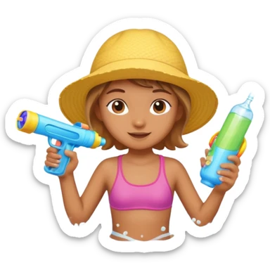 cute character playing in water with a tube and water gun, bright and refreshing summer vibe sticker