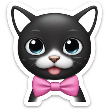 female black cute cat with big eyes and pink bow tie crying sticker