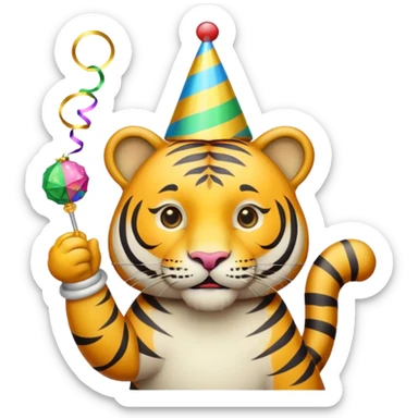 Party Tiger with a party hat and a party popper sticker