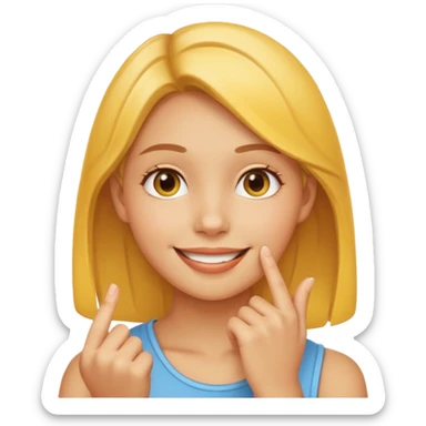 yellow smiling face girl with one hand under chin sticker