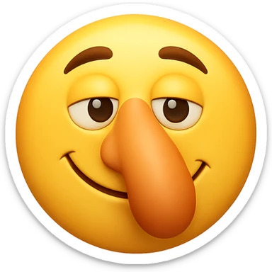Create a yellow smiley face emoji with a large nose and the same facial expression as the reference image. The style should be 3D iOS emoji style, capturing the exact look and feel of the original emoji. sticker