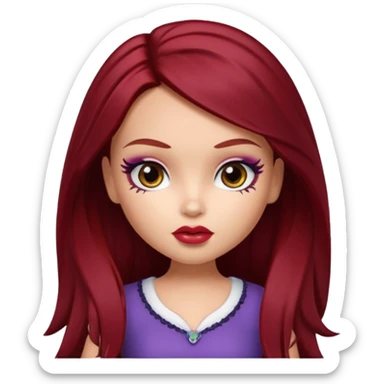 Bratz doll with dark red hair and a beauty mark above lip sticker